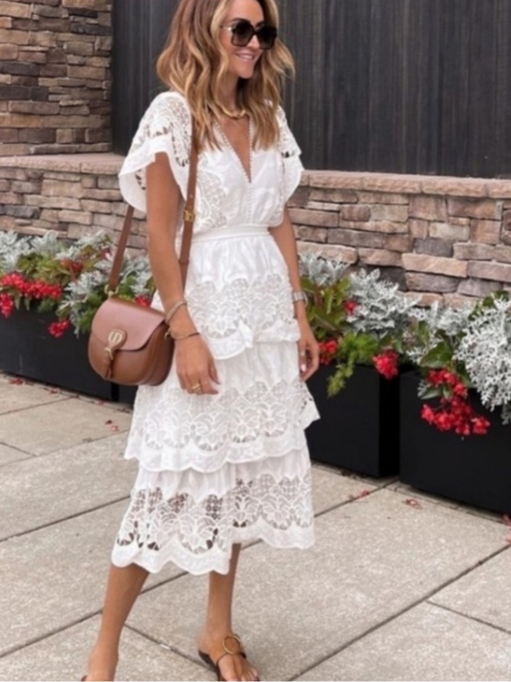 πΏβ¨ FARM Rio size L Off-White Richelieu Midi Dress β¨πΏ - Picture 2 of 12